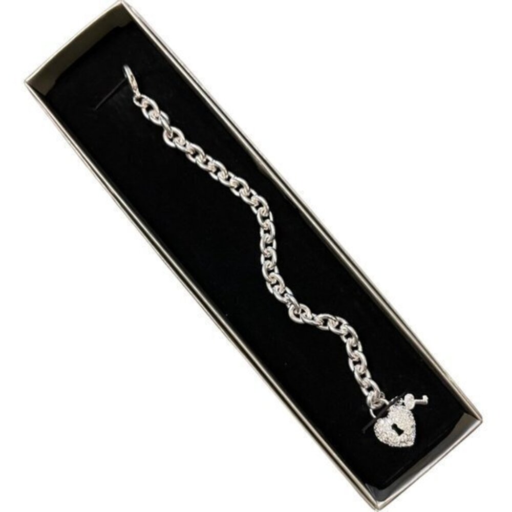 NEW Nordstroms Crystal Heart & Key Silver Bracelet